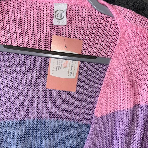 Pastel Rainbow Knit Long Sleeve Cardigan Lightweight Spring Pockets Colorblock - Picture 9 of 16